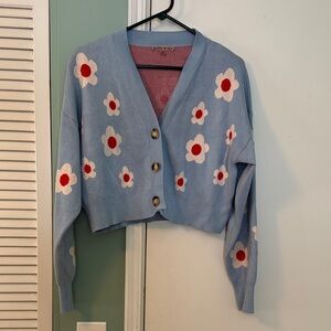 Bailey Rose Blue and Red Floral Cardigan - Like New